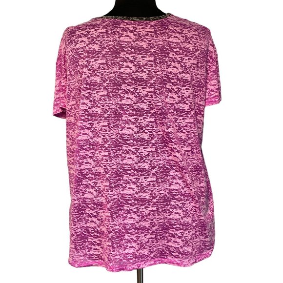 SOLD - FullBeauty Sport Pink Burnout Short Sleeve Top with Neckline Detail - Picture 4 of 7